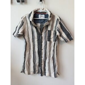 Sovereign Code Boys Striped Waffle Knit Shirt Grey Cream Size M 10/12